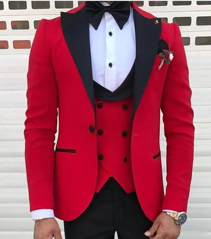 Custom Design Dark Green 3 Piece Suit Men Wedding Tuxedos Excellent Black Lapel Groom Tuxedos Men Business Dinner Prom Blazer Jacket Pants Tie Vest 211