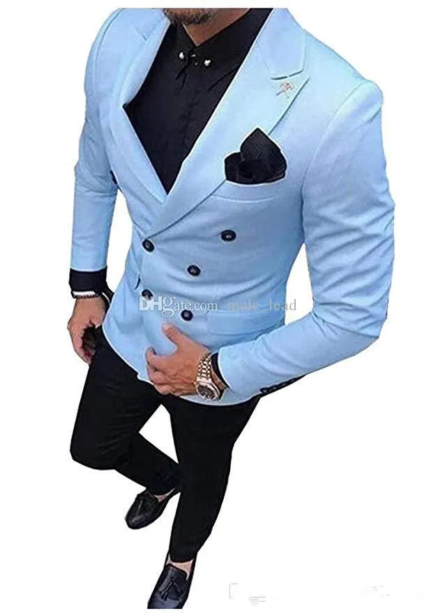 Handsome Shawl Lapel Groomsmen Double-Breasted Groom Tuxedos Black Men Suits Wedding/Prom/Dinner Man Blazer Jacket Pants Tie