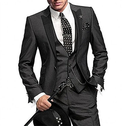 Brand New lavender Groom Tuxedos With Black Peak Lapel Groomsman Wedding 3 Piece Suit Popular Men Business Jacket Blazer(Jacket+Pants+Tie+Vest) 69