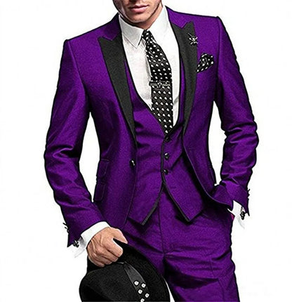 Brand New lavender Groom Tuxedos With Black Peak Lapel Groomsman Wedding 3 Piece Suit Popular Men Business Jacket Blazer(Jacket+Pants+Tie+Vest) 69