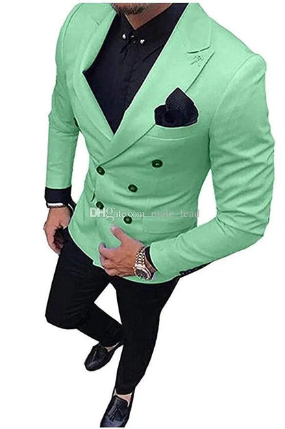 Handsome Shawl Lapel Groomsmen Double-Breasted Groom Tuxedos Black Men Suits Wedding/Prom/Dinner Man Blazer Jacket Pants Tie
