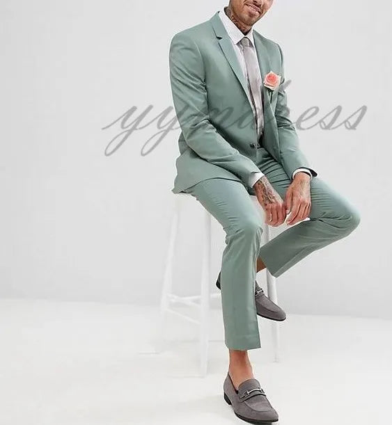 Mint green Men Suits Slim Fit WeddingTuxedos Broomsman Suit For Beach Wesdding Party (Jacket+Pants+Tie)