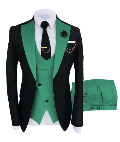 Gold Mens Prom Suits Notched Lapel Slim Fit Wedding Suit For Men Tuxedos Three Pieces Blazers Jacket Vest And Pants