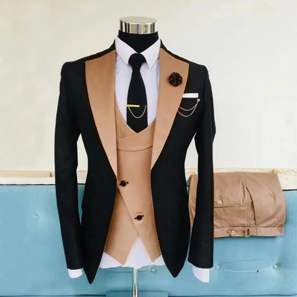 Gold Mens Prom Suits Notched Lapel Slim Fit Wedding Suit For Men Tuxedos Three Pieces Blazers Jacket Vest And Pants