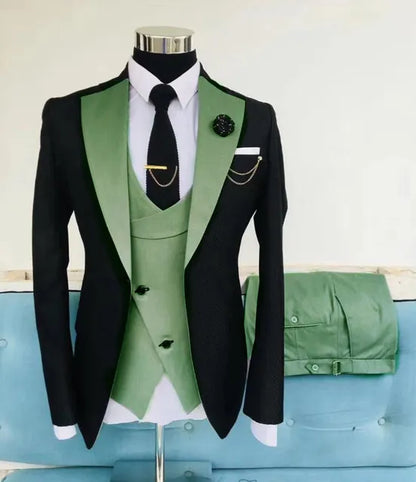 Gold Mens Prom Suits Notched Lapel Slim Fit Wedding Suit For Men Tuxedos Three Pieces Blazers Jacket Vest And Pants