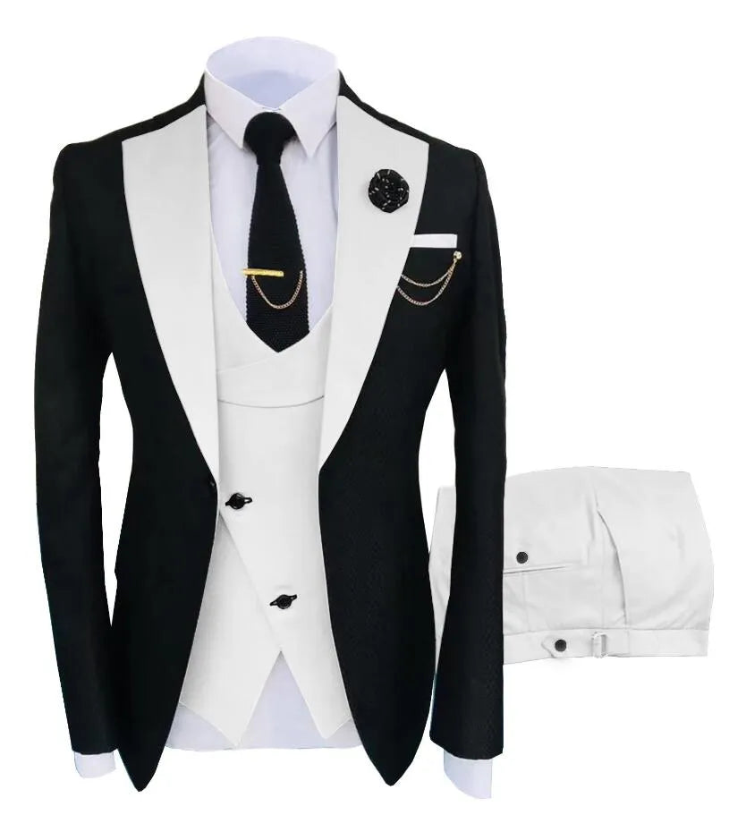 Gold Mens Prom Suits Notched Lapel Slim Fit Wedding Suit For Men Tuxedos Three Pieces Blazers Jacket Vest And Pants