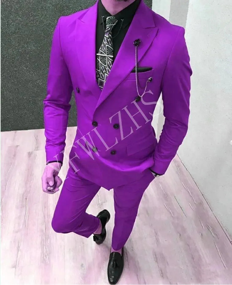 Handsome Shawl Lapel Groomsmen Double-Breasted Groom Tuxedos Black Men Suits Wedding/Prom/Dinner Man Blazer Jacket Pants Tie
