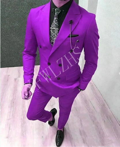 Handsome Shawl Lapel Groomsmen Double-Breasted Groom Tuxedos Black Men Suits Wedding/Prom/Dinner Man Blazer Jacket Pants Tie