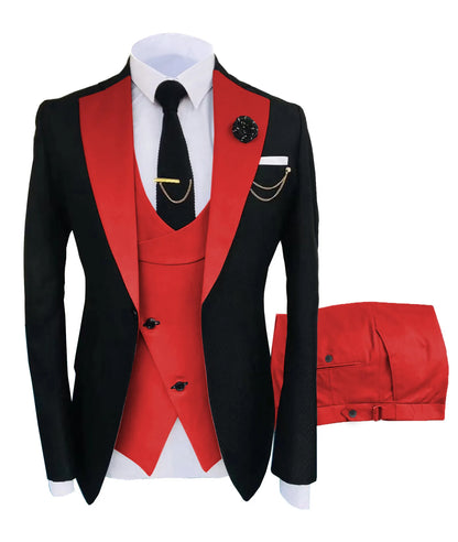 Gold Mens Prom Suits Notched Lapel Slim Fit Wedding Suit For Men Tuxedos Three Pieces Blazers Jacket Vest And Pants