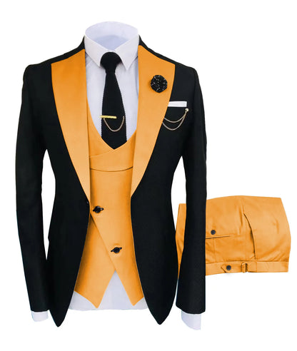 Gold Mens Prom Suits Notched Lapel Slim Fit Wedding Suit For Men Tuxedos Three Pieces Blazers Jacket Vest And Pants