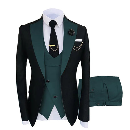 Gold Mens Prom Suits Notched Lapel Slim Fit Wedding Suit For Men Tuxedos Three Pieces Blazers Jacket Vest And Pants