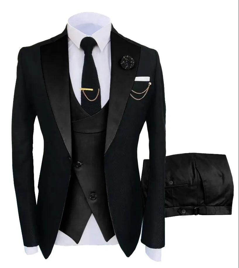 Gold Mens Prom Suits Notched Lapel Slim Fit Wedding Suit For Men Tuxedos Three Pieces Blazers Jacket Vest And Pants