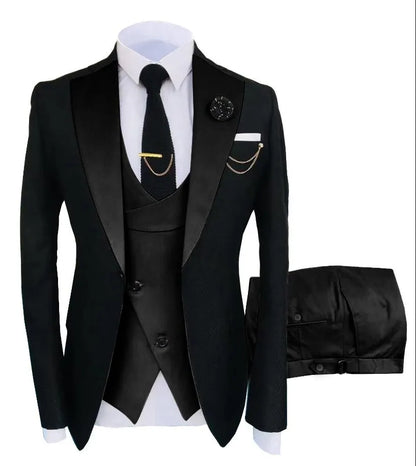 Gold Mens Prom Suits Notched Lapel Slim Fit Wedding Suit For Men Tuxedos Three Pieces Blazers Jacket Vest And Pants
