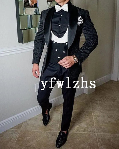 Customize Shawl Lapel Handsome White Groom Tuxedos Groomsmen Man Suit Mens Wedding Suits Bridegroom Jacket Pants Vest Tie 0001
